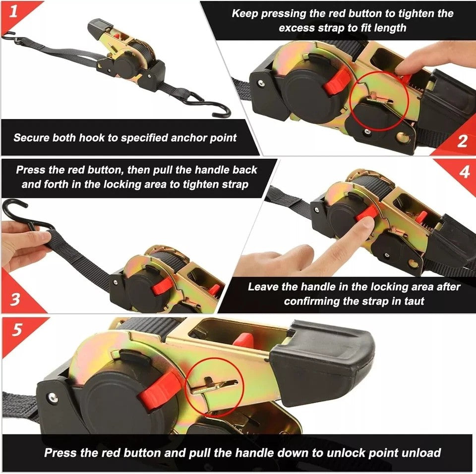 Quick Release Automatic Heavy Duty Retractable Ratchet Tie Down Strap black 50mm*4.5m