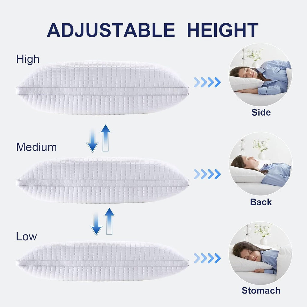 2xQueen Quality Pillows Cotton Hotel Adjustable Home Pillows Down Alternative Pillows