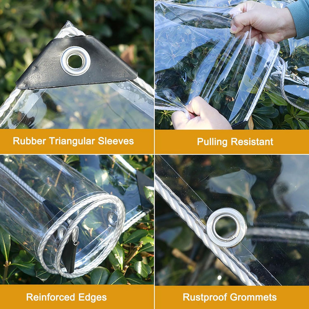 420GSM Heavy Duty Clear PVC Tarpaulin Cloth Transparent Tarps Grommets 3X4M