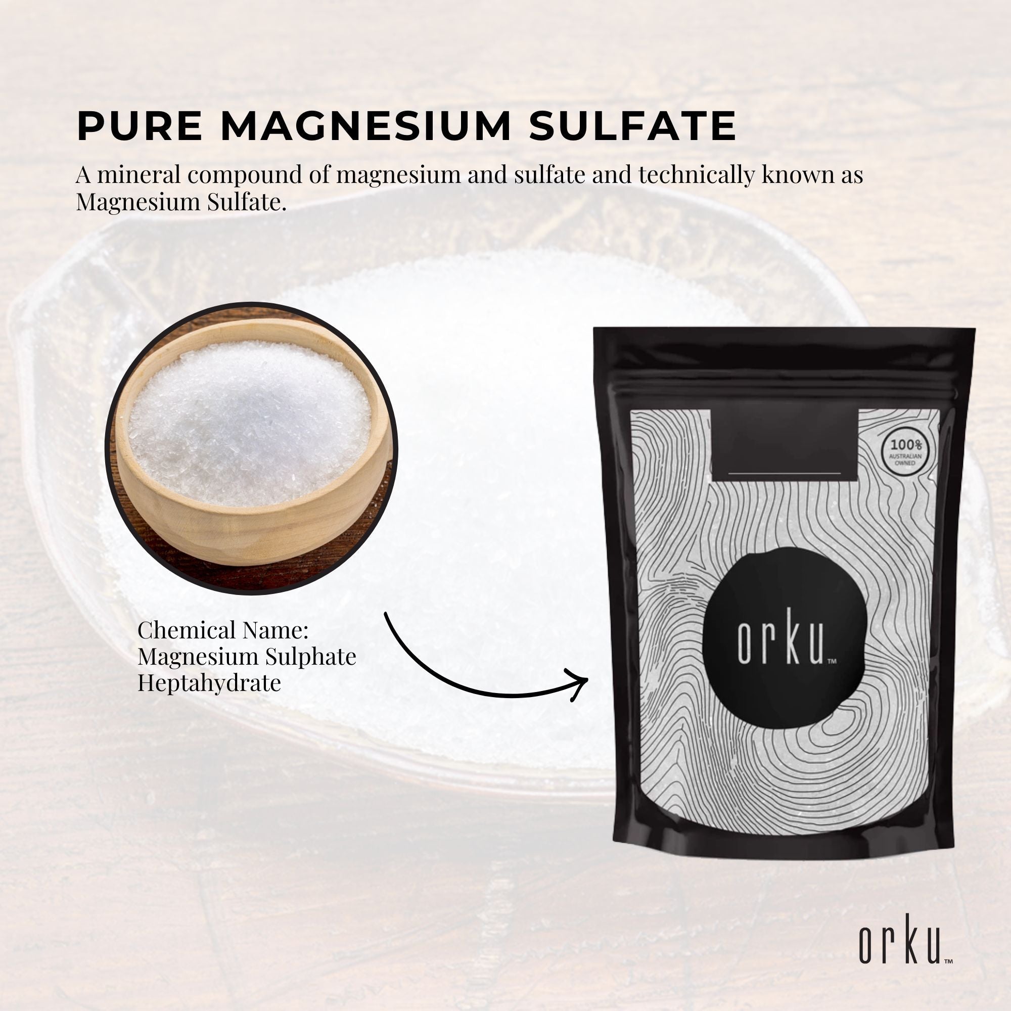 Orku 400g Epsom Salt - Magnesium Sulphate Bath Salts For Skin Body Sulfate