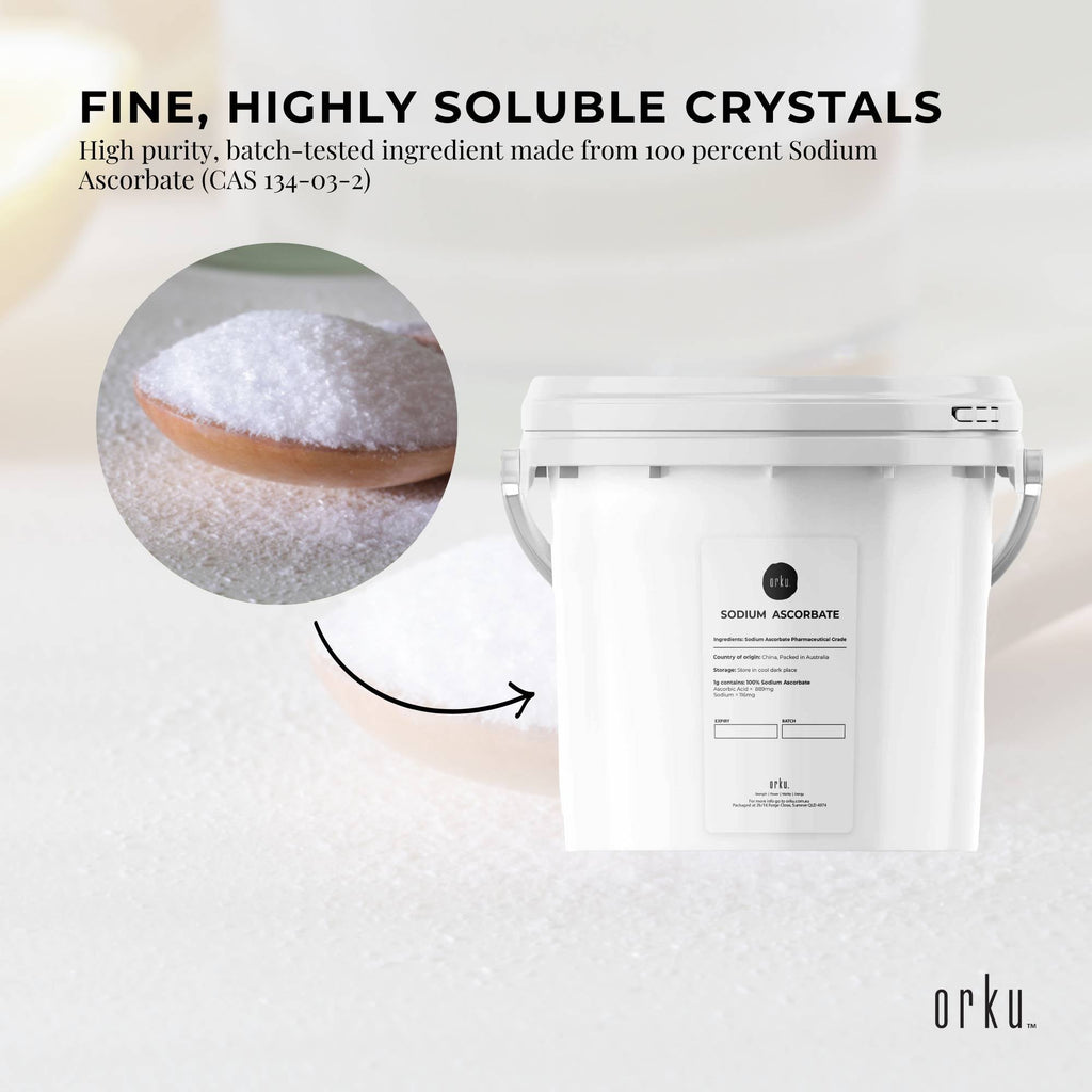 Orku 1.2Kg Sodium Ascorbate Tub - High Purity Soluble Crystalline Powder