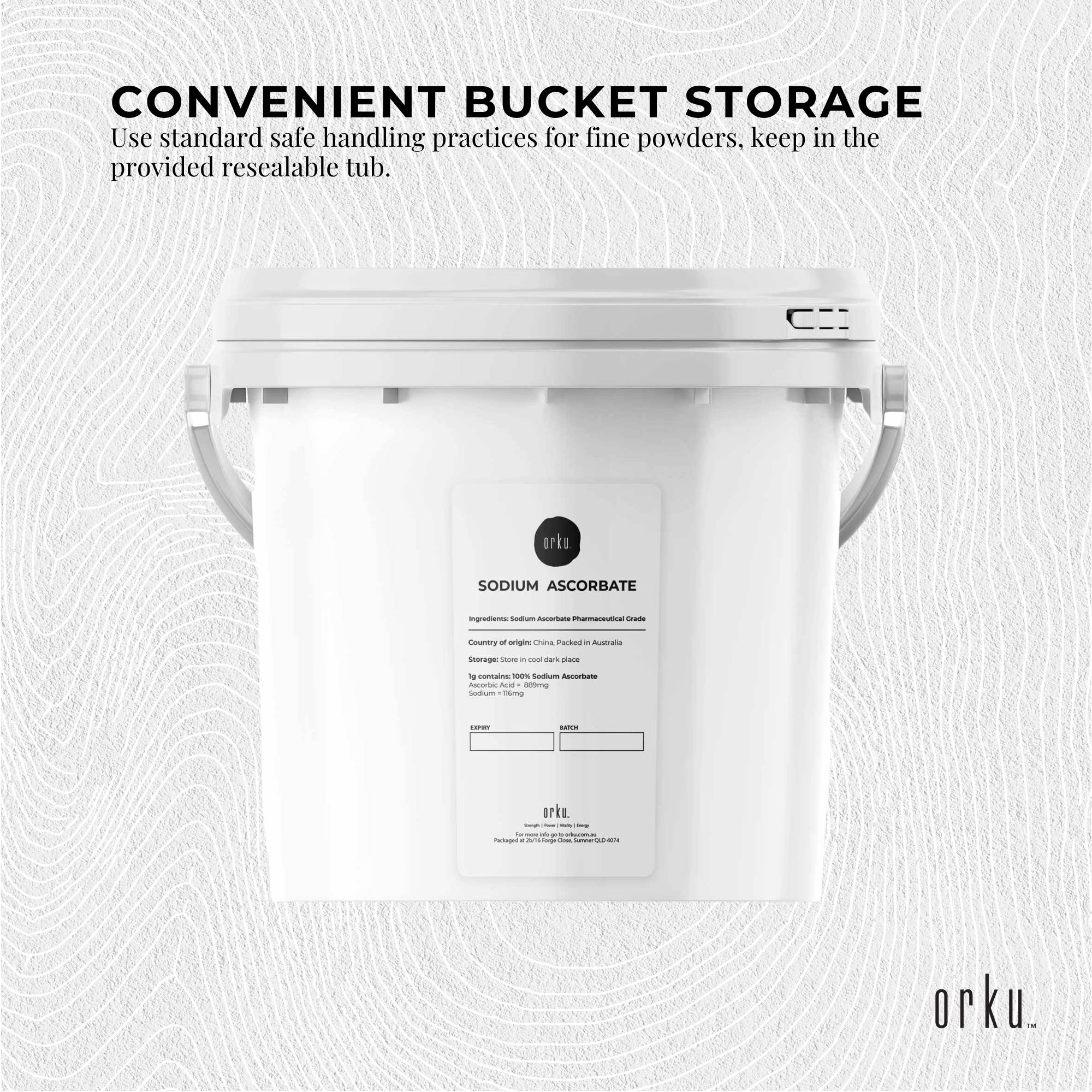 Orku 5Kg Sodium Ascorbate Tub - High Purity Soluble Crystalline Powder