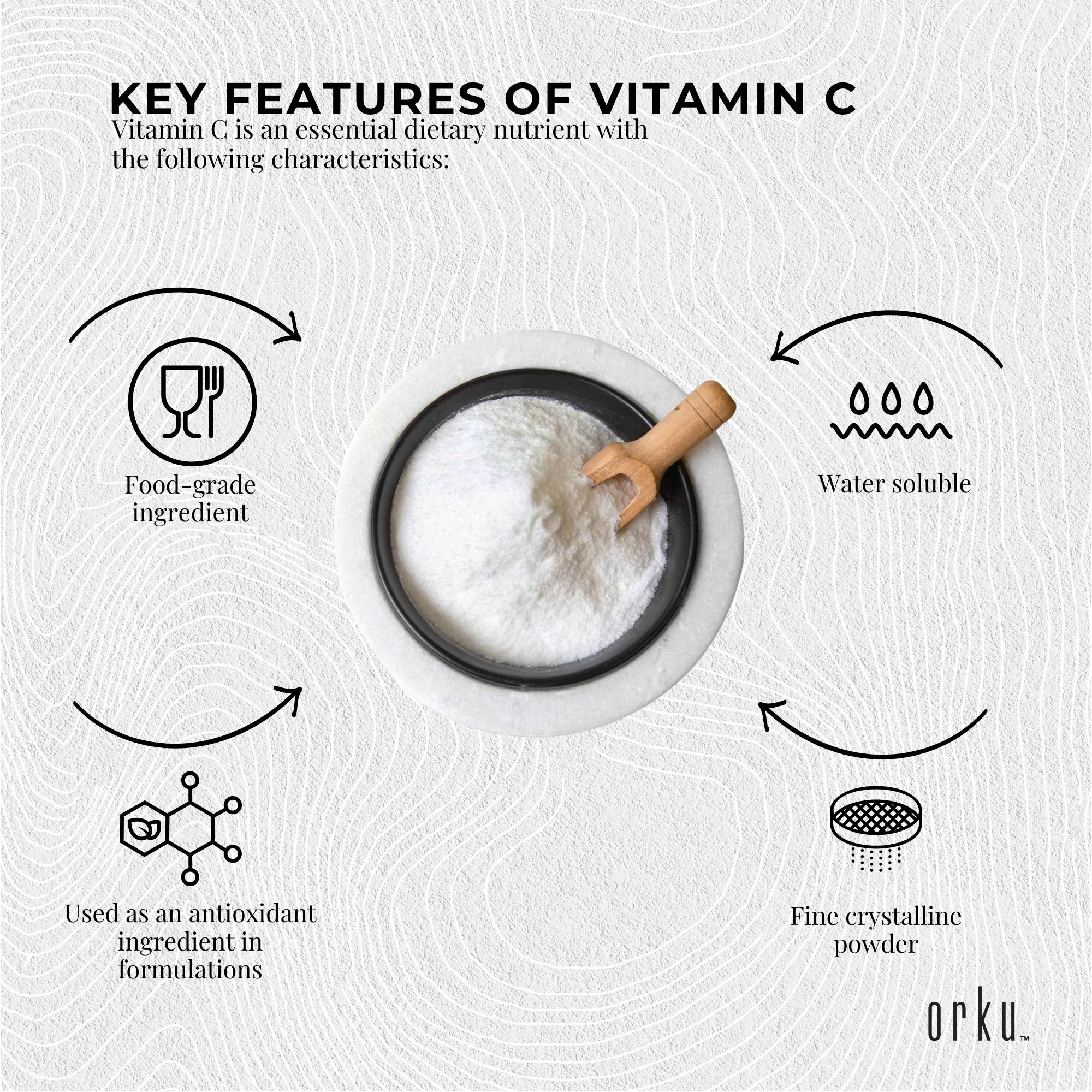 Orku 5Kg Vitamin C Powder Pure L-Ascorbic Acid - USP Grade Non-GMO