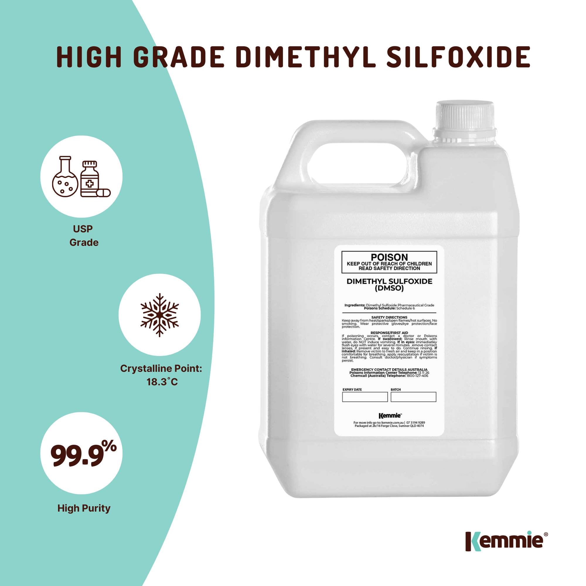 Kemmie 5L DMSO Liquid 99.9% Pure -  High Purity Dimethyl Sulfoxide Solvent Bulk