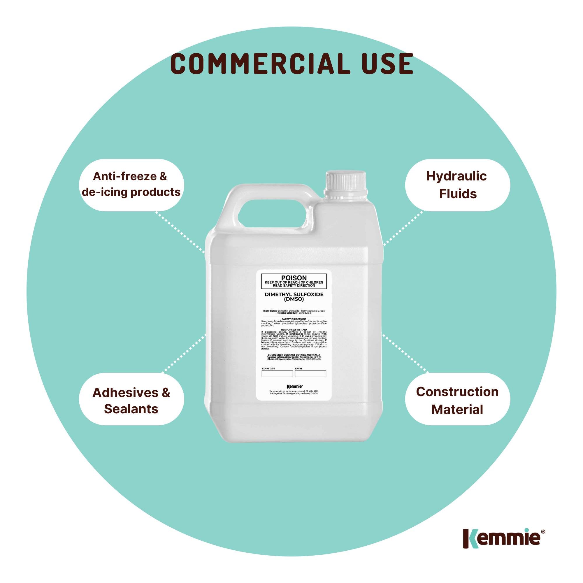 Kemmie 5L DMSO Liquid 99.9% Pure -  High Purity Dimethyl Sulfoxide Solvent Bulk