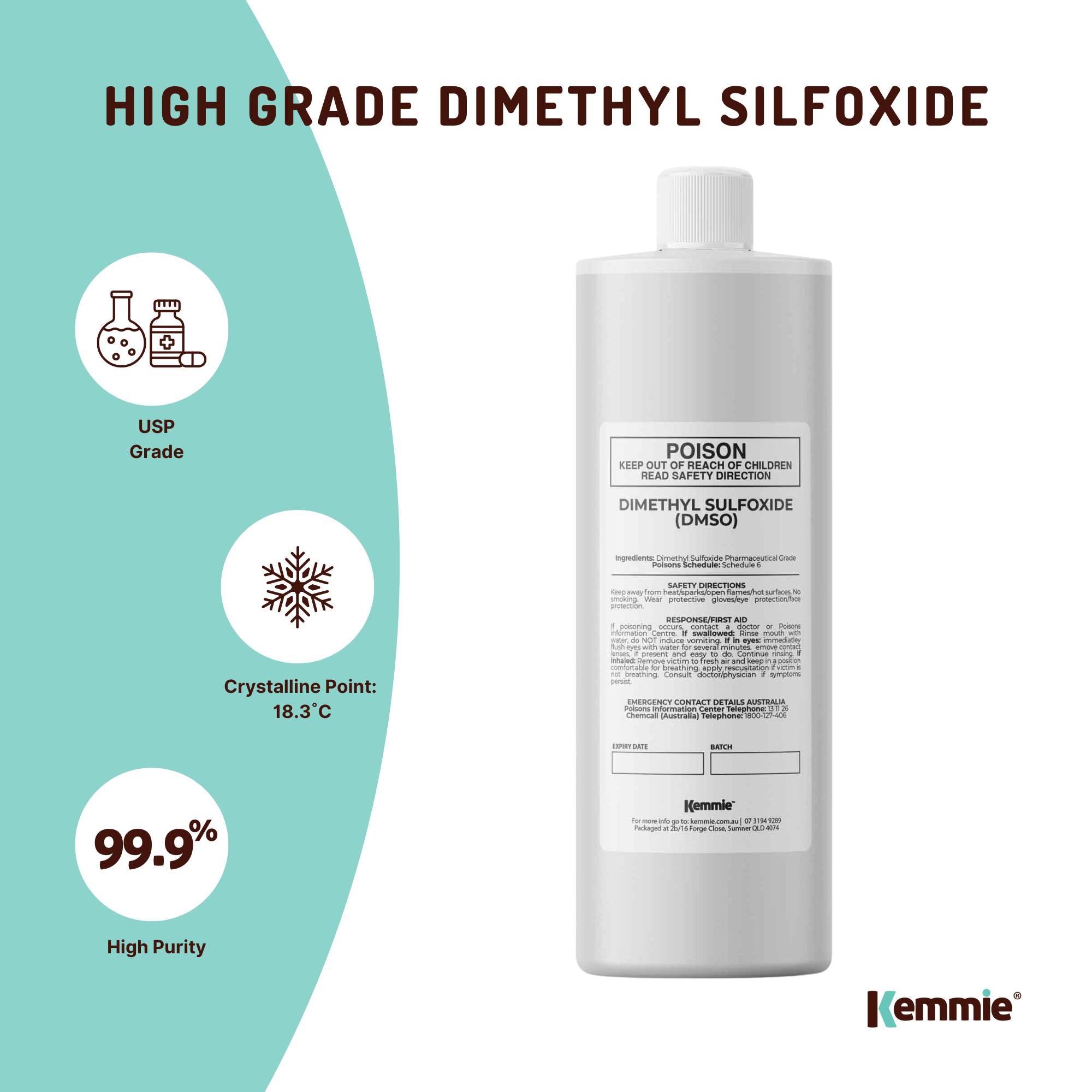 Kemmie 250ml DMSO Liquid 99.9% Pure -  High Purity Dimethyl Sulfoxide Solvent
