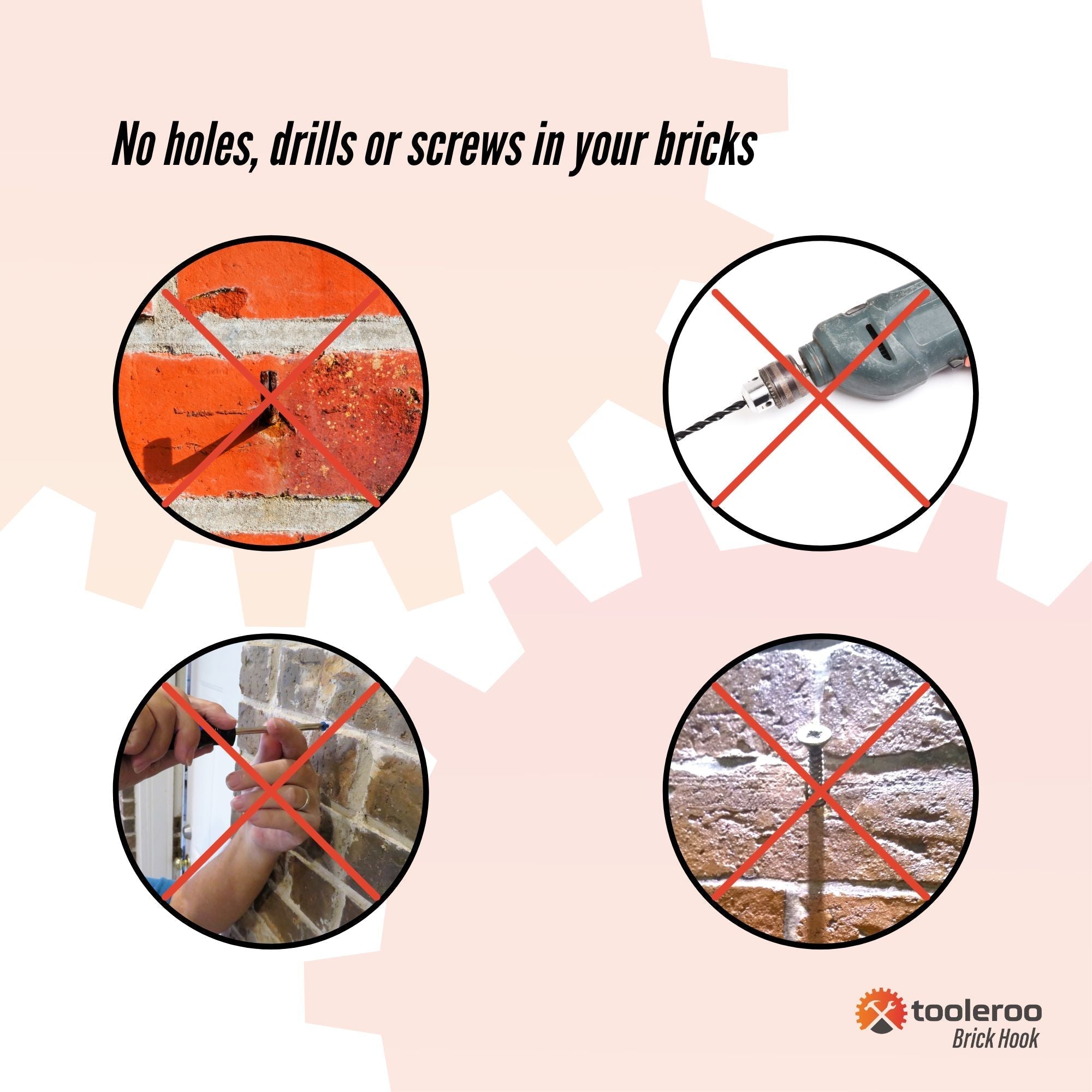 10 Pack 155-165mm (6-6.5") Brick Hooks - Wall Clips Hangers For Pictures Plants
