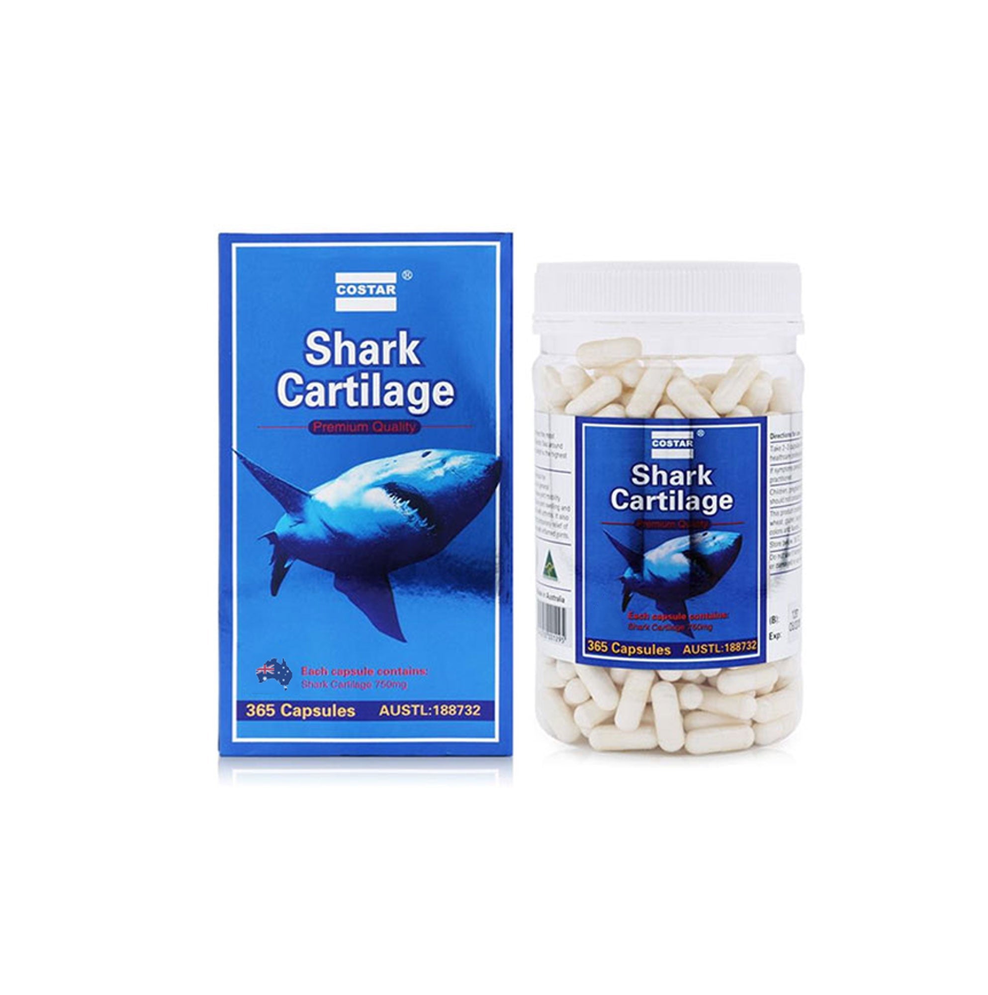 Costar Shark Cartilage 750mg 365 Capsules - Joint Support Supplement