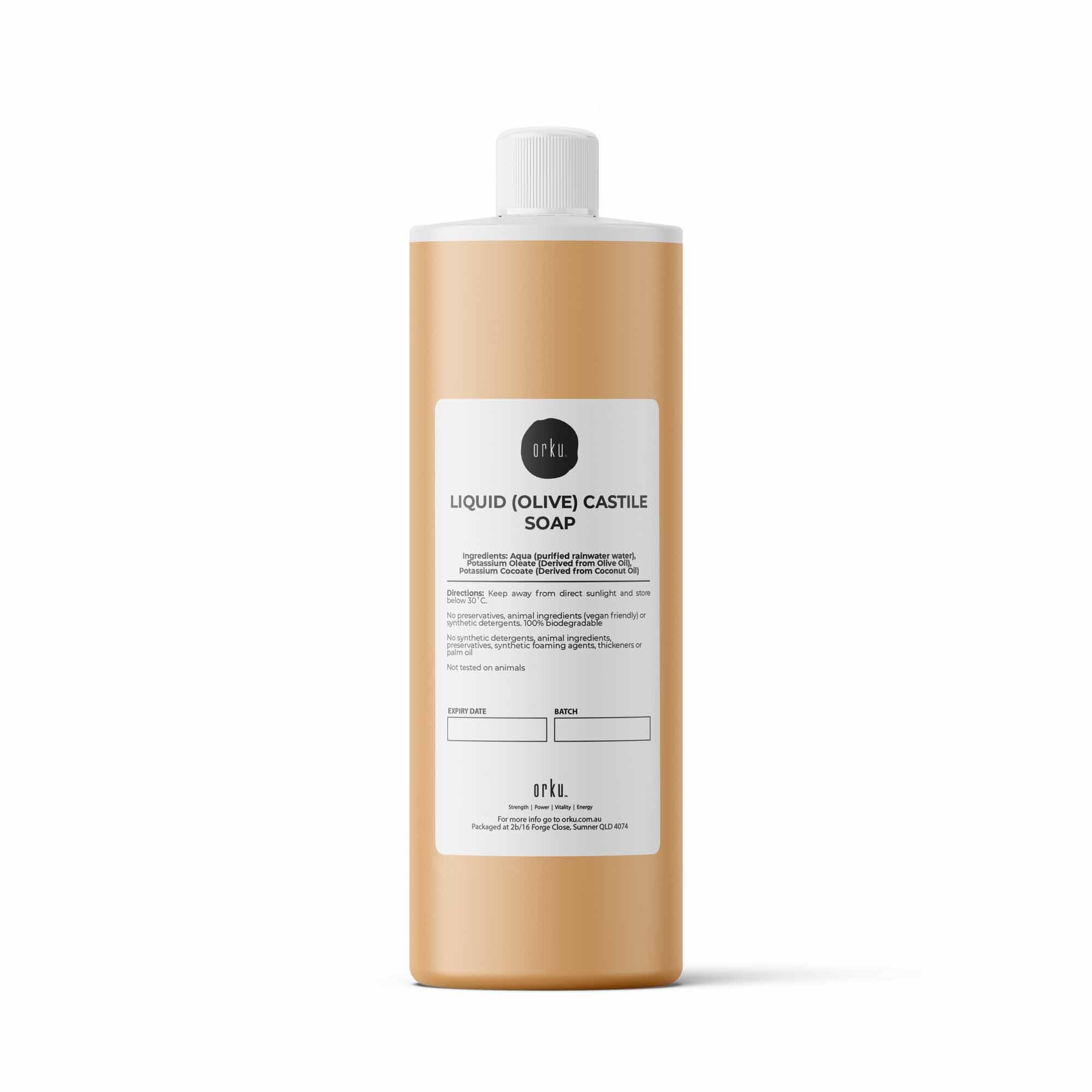 Orku 1L Liquid Castile Soap - Pure Unscented Natural Olive Oil Base Concentrate