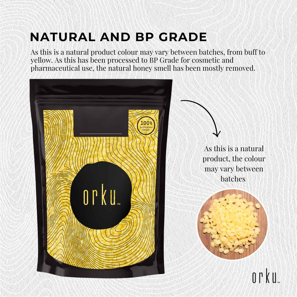 1kg Orku Organic Beeswax Pellets Yellow - Cosmetic Grade Quality Pure Bees Wax
