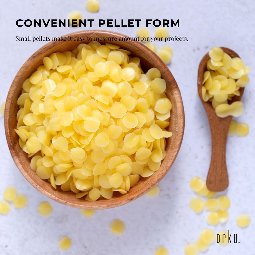 500g Orku Organic Beeswax Pellets Yellow Tub - Cosmetic Quality Pure Bees Wax