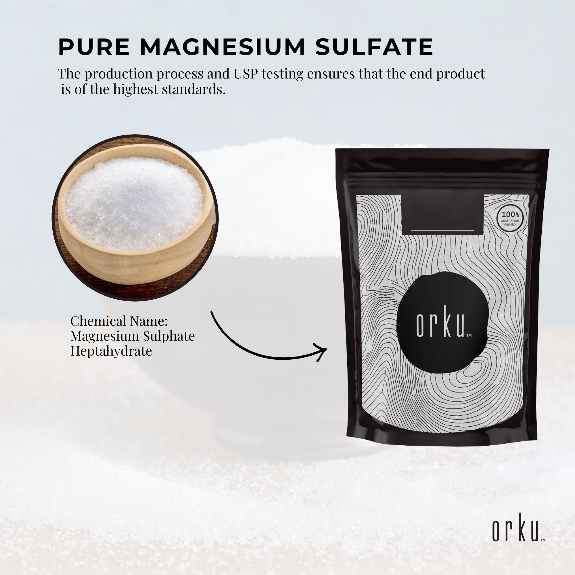 Orku 100g Epsom Salt - USP Grade Magnesium Sulfate Body Bath Salts
