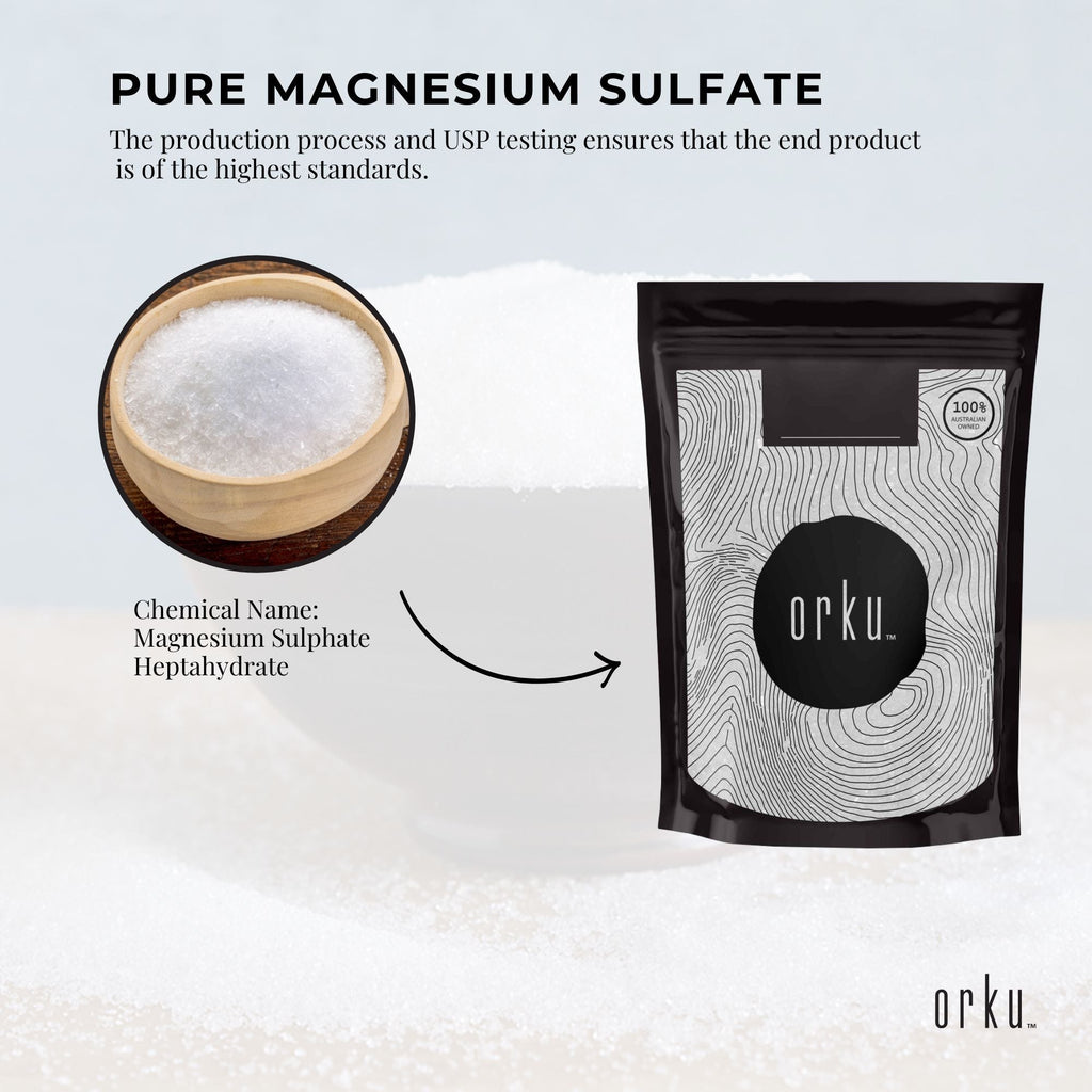 Orku 1Kg Epsom Salt - USP Grade Magnesium Sulfate Body Bath Salts