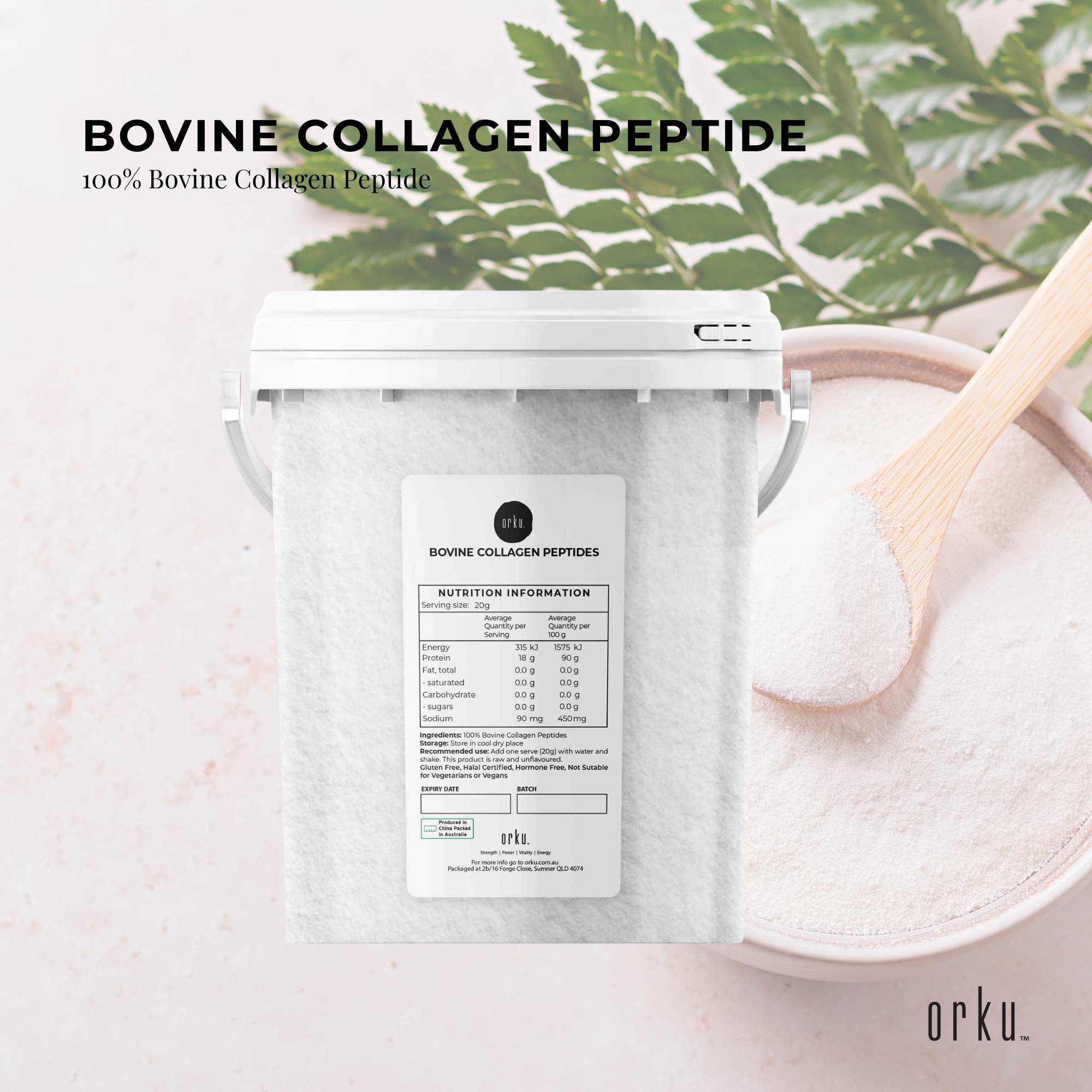 600g Collagen Powder Bucket - Bovine Protein Peptide Supplement Unflavoured