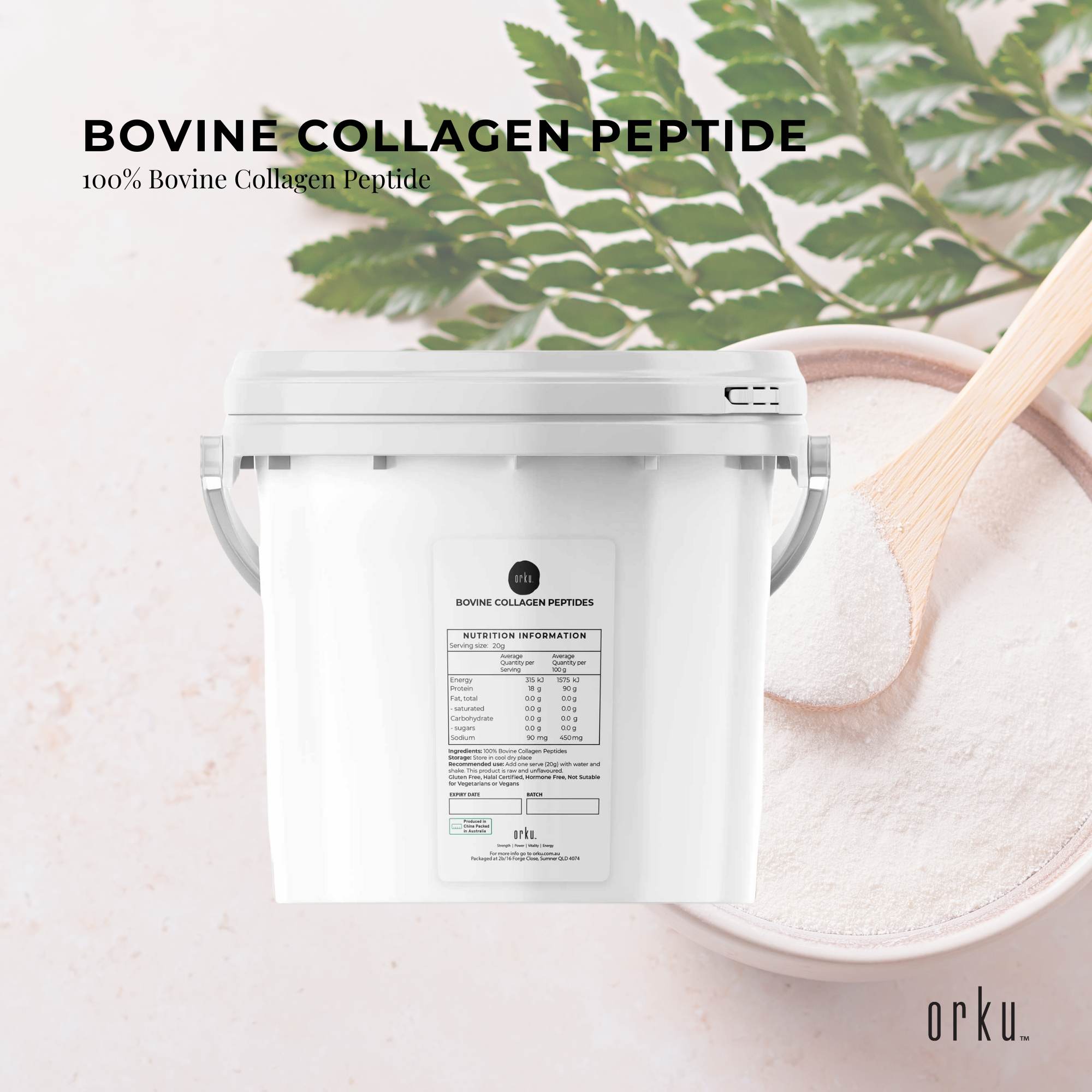 2.5Kg Collagen Powder Bucket - Bovine Protein Peptide Supplement Unflavoured