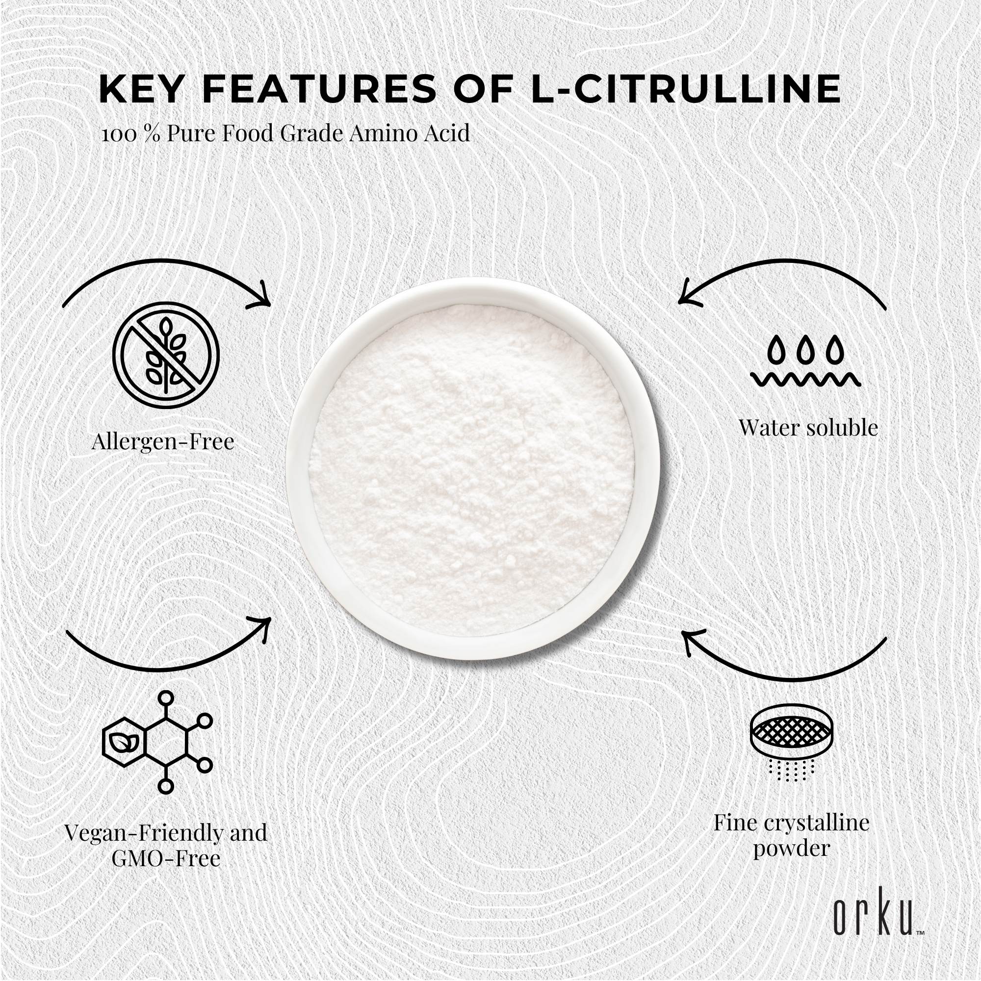 Orku 1Kg L-Citrulline Powder Buckets - 100 % Pure Food Grade Amino Acid