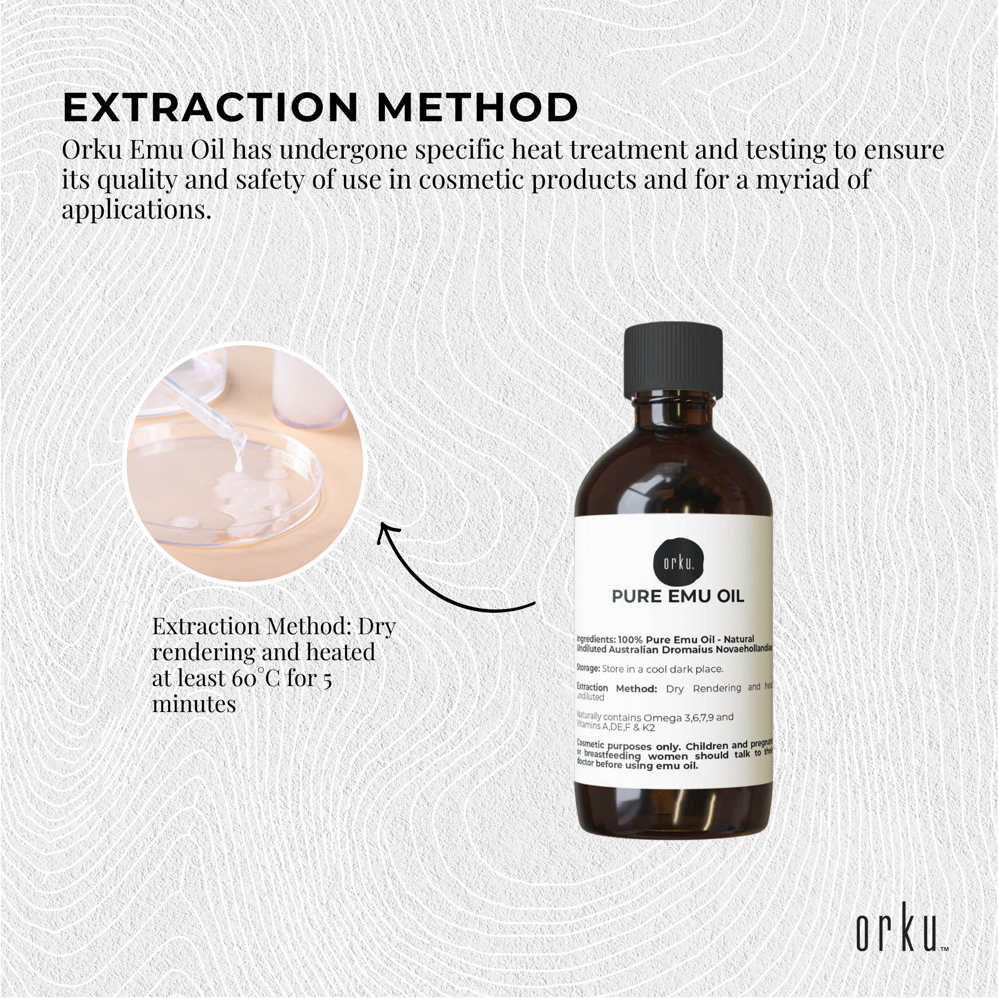 Orku 250ml Pure Emu Oil - Natural Undiluted Australian Dromaius Novaehollandiae