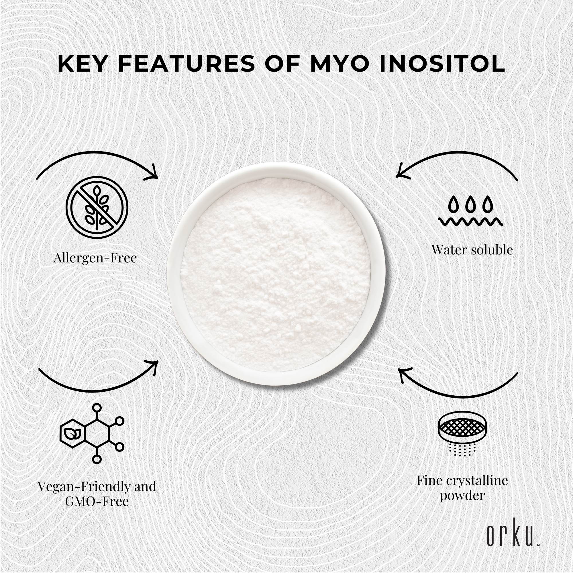 Orku 2Kg Myo Inositol Powder - USP Grade High Purity Unflavoured