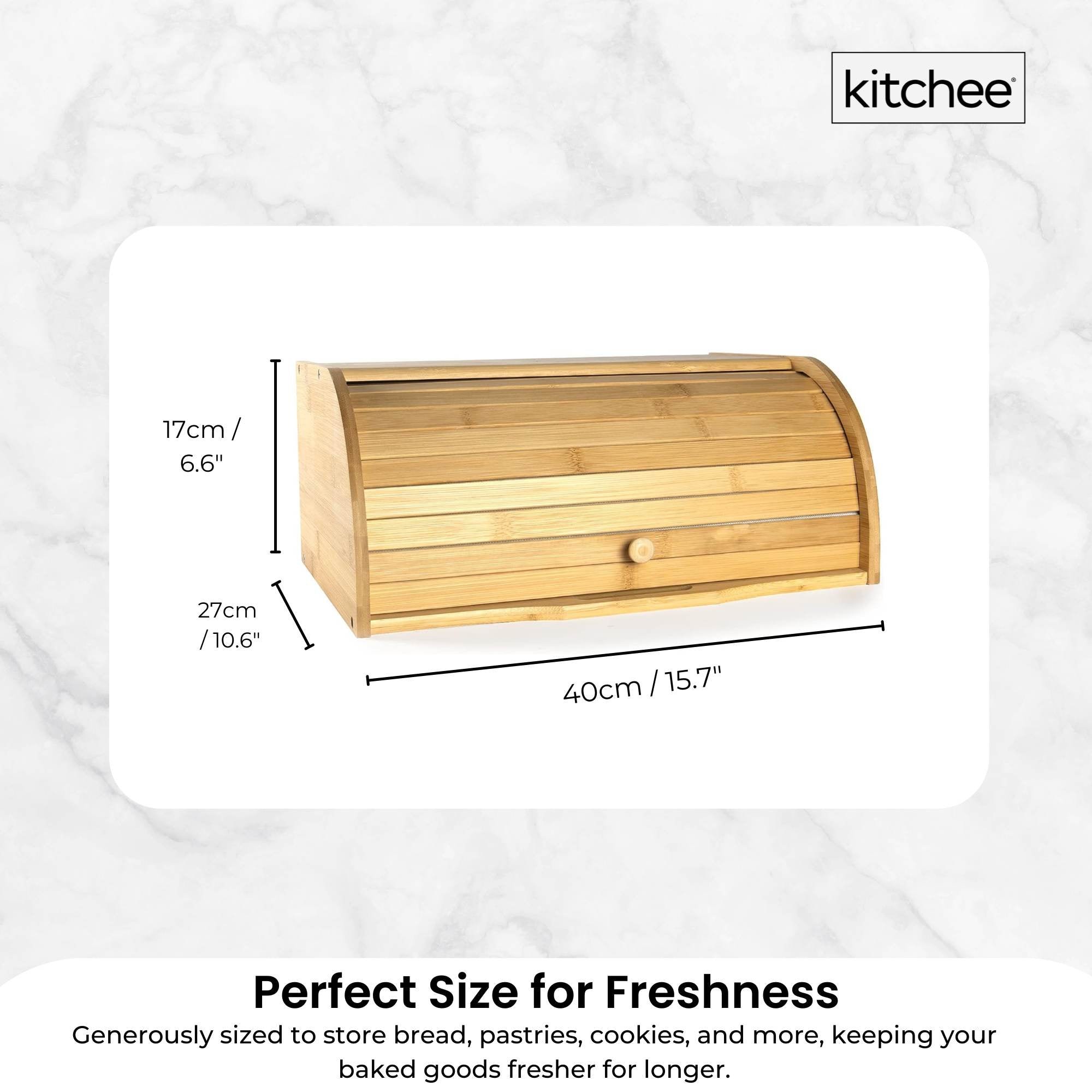Kitchee 40cm Bamboo Bread Box - Storage Bin Keeper Kitchen Counter Container
