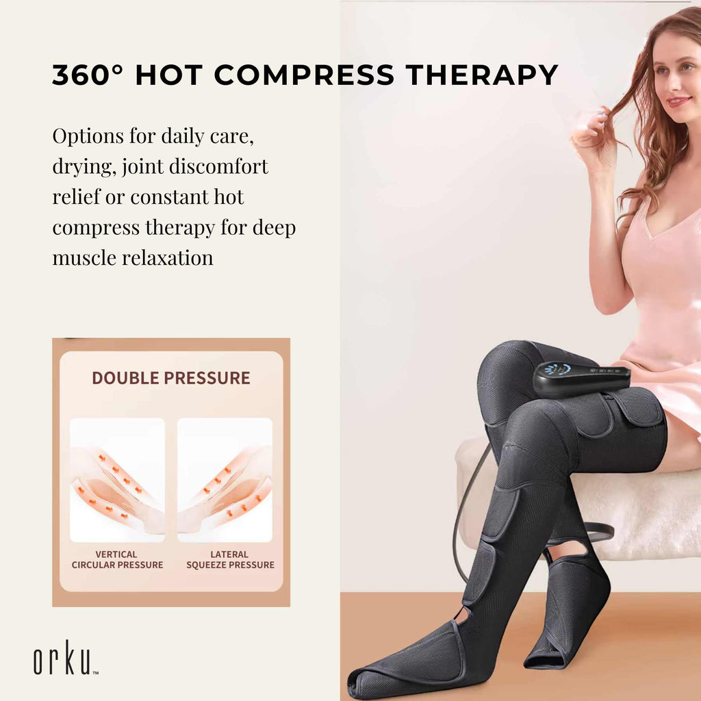 Orku Air Compression Leg Knee Foot Massager with Heat – Relaxation and Recovery
