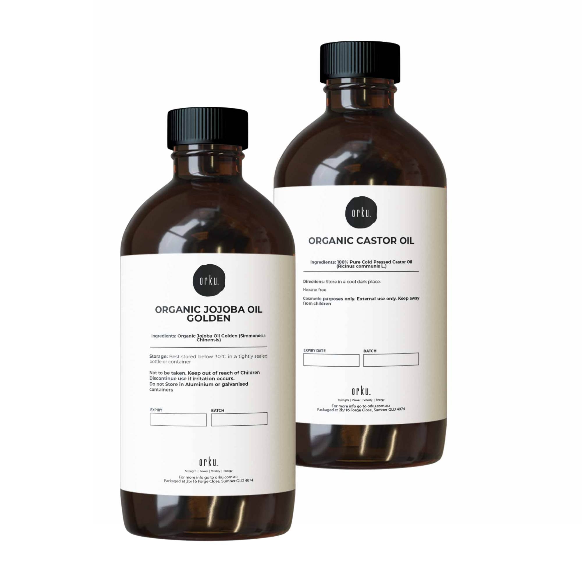 Orku 500ml Organic Castor Oil and 500ml Organic Jojoba Oil Pack