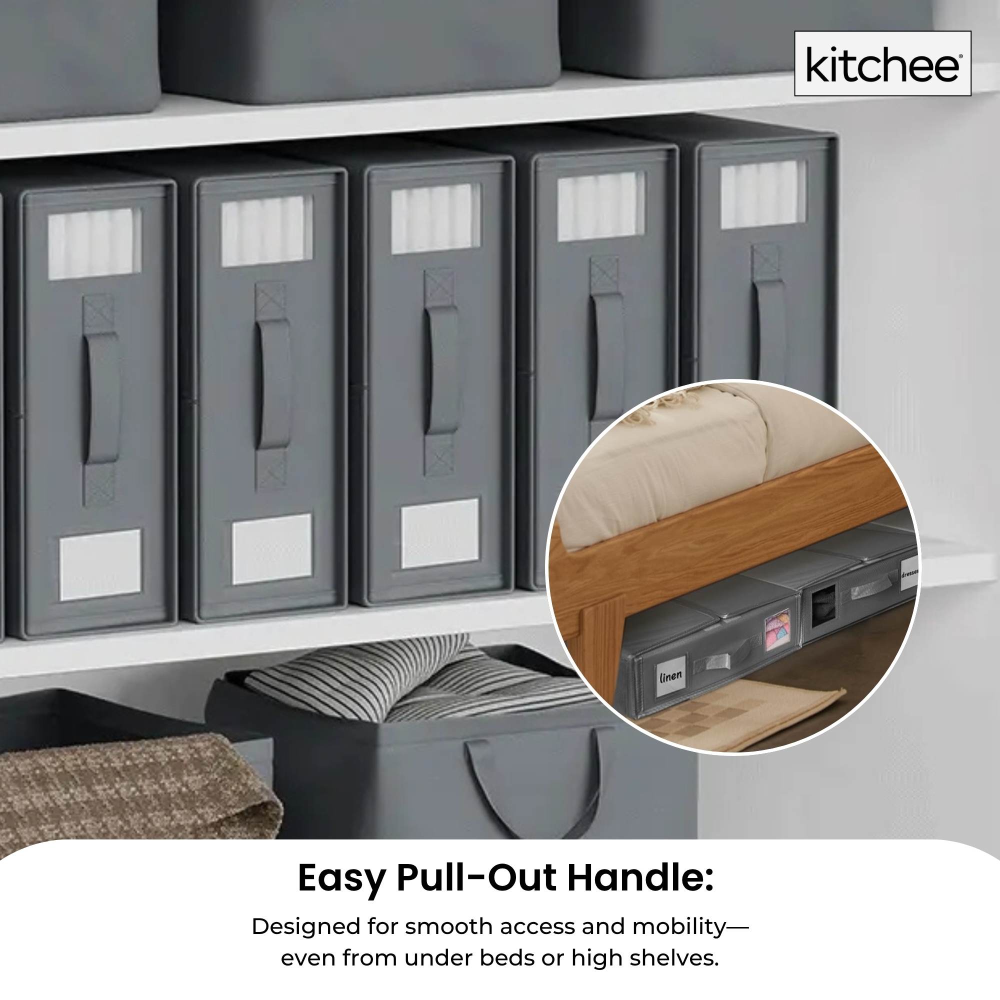 4x Kitchee Foldable Bed Sheet Storage Box – Linen & Closet Organiser Grey