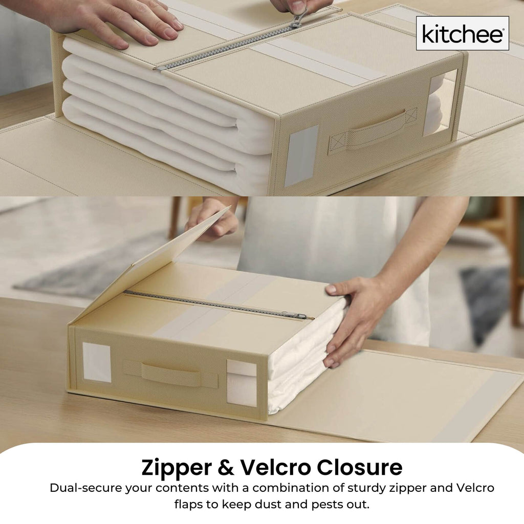 10x Kitchee Foldable Bed Sheet Storage Box – Linen & Closet Organiser Beige
