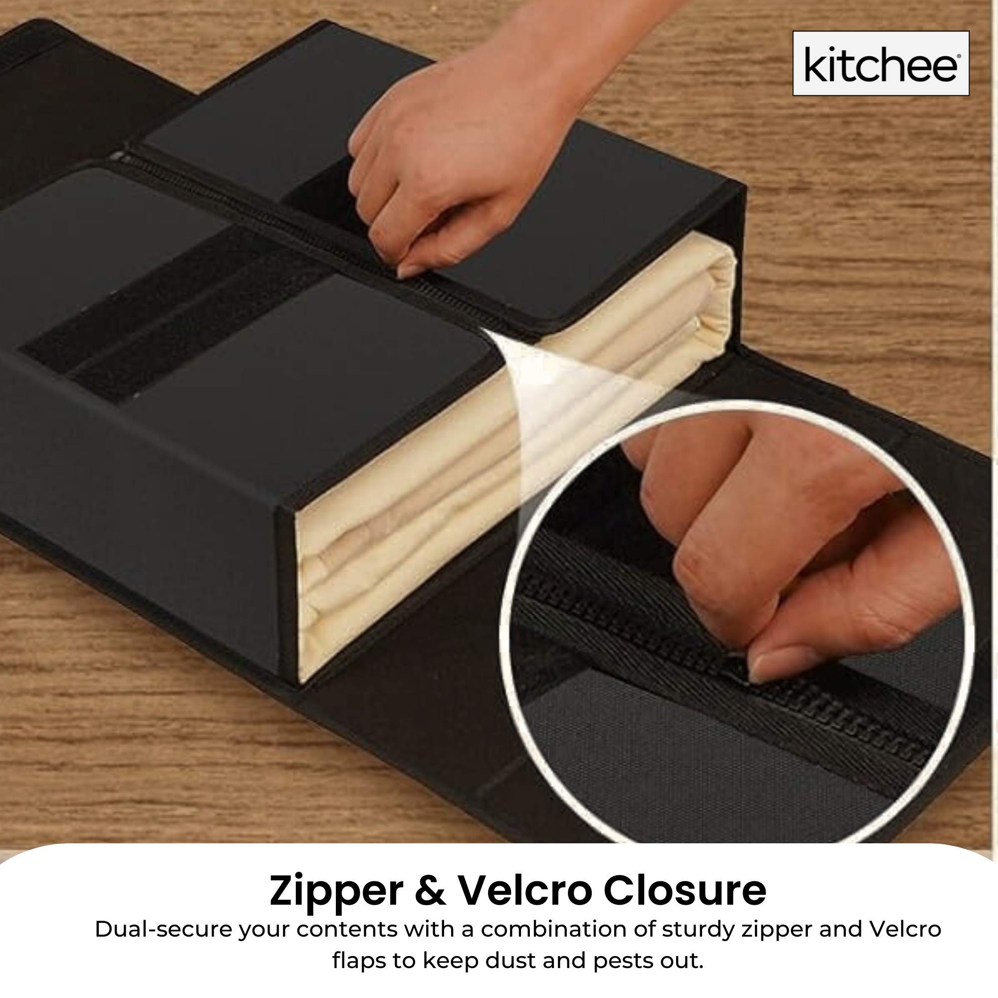 1x Kitchee Foldable Bed Sheet Storage Box – Linen & Closet Organiser Black