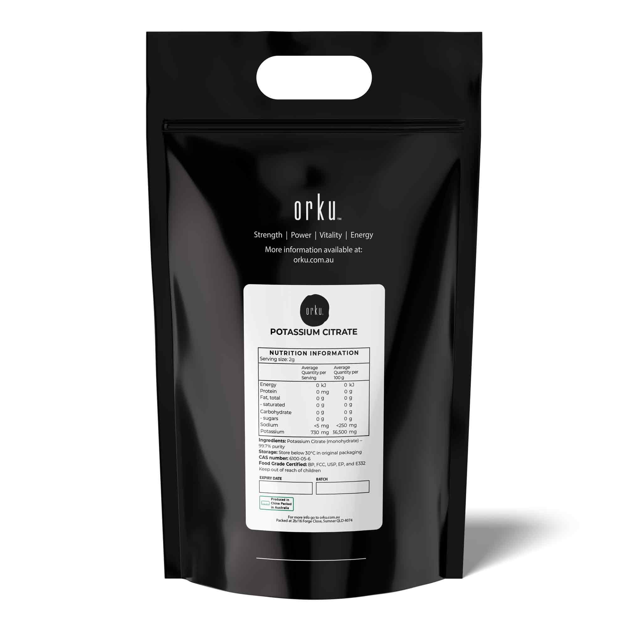 Orku 10Kg Potassium Citrate Food Grade - Granular BP USP FCC E332 Additive