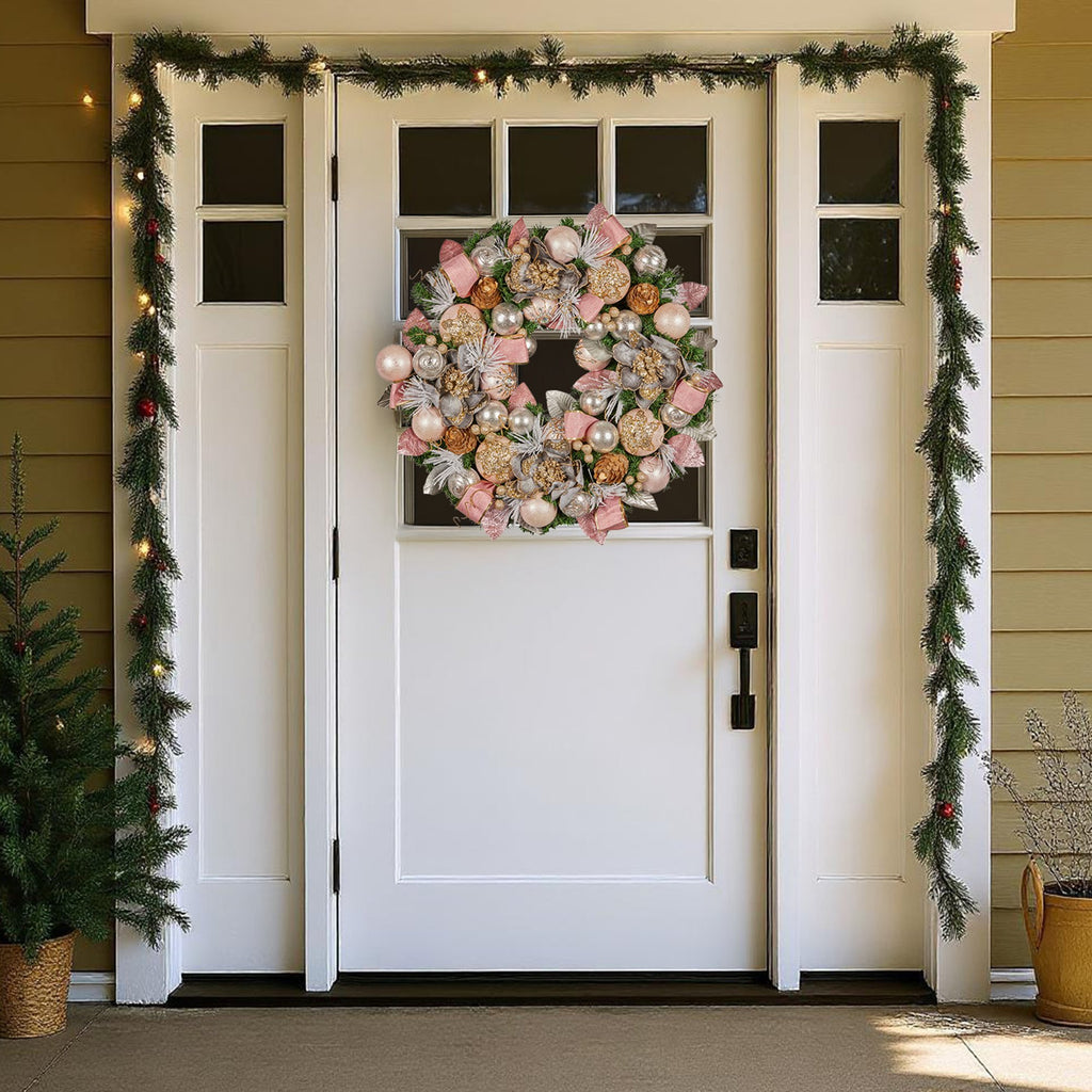 Christabelle 71cm Christmas Wreath Lush Pink Front Door Decoration Jewelled Baubles Flowers Pine Cones Ribbons Ornaments