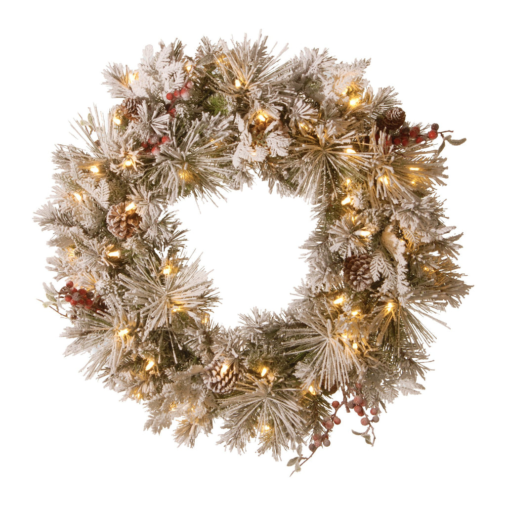 Christabelle 61cm Snowy Christmas Wreath Bedford with LED Lights Front Door Decoration Ornament