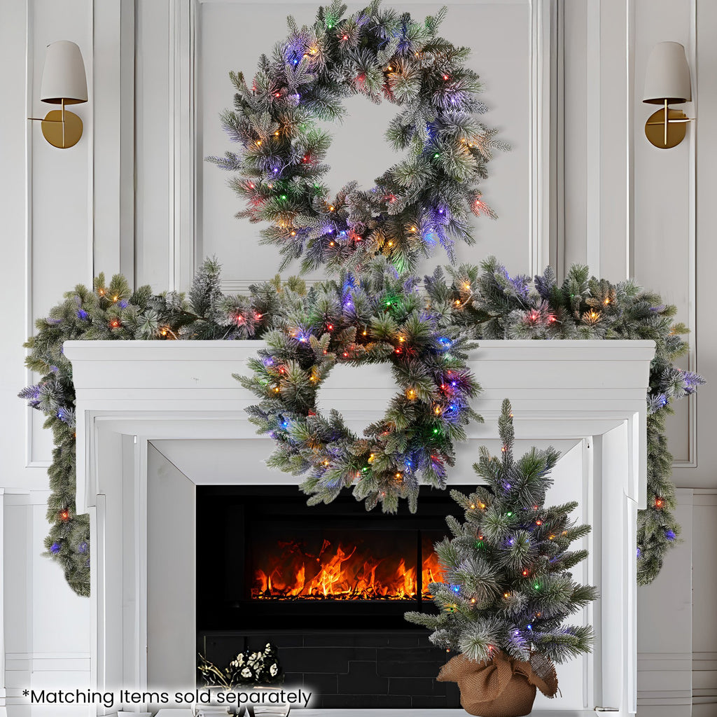 Christabelle 76cm Christmas Wreath Snowy Stamford Spruce with LED Lights Front Door Decoration Ornament