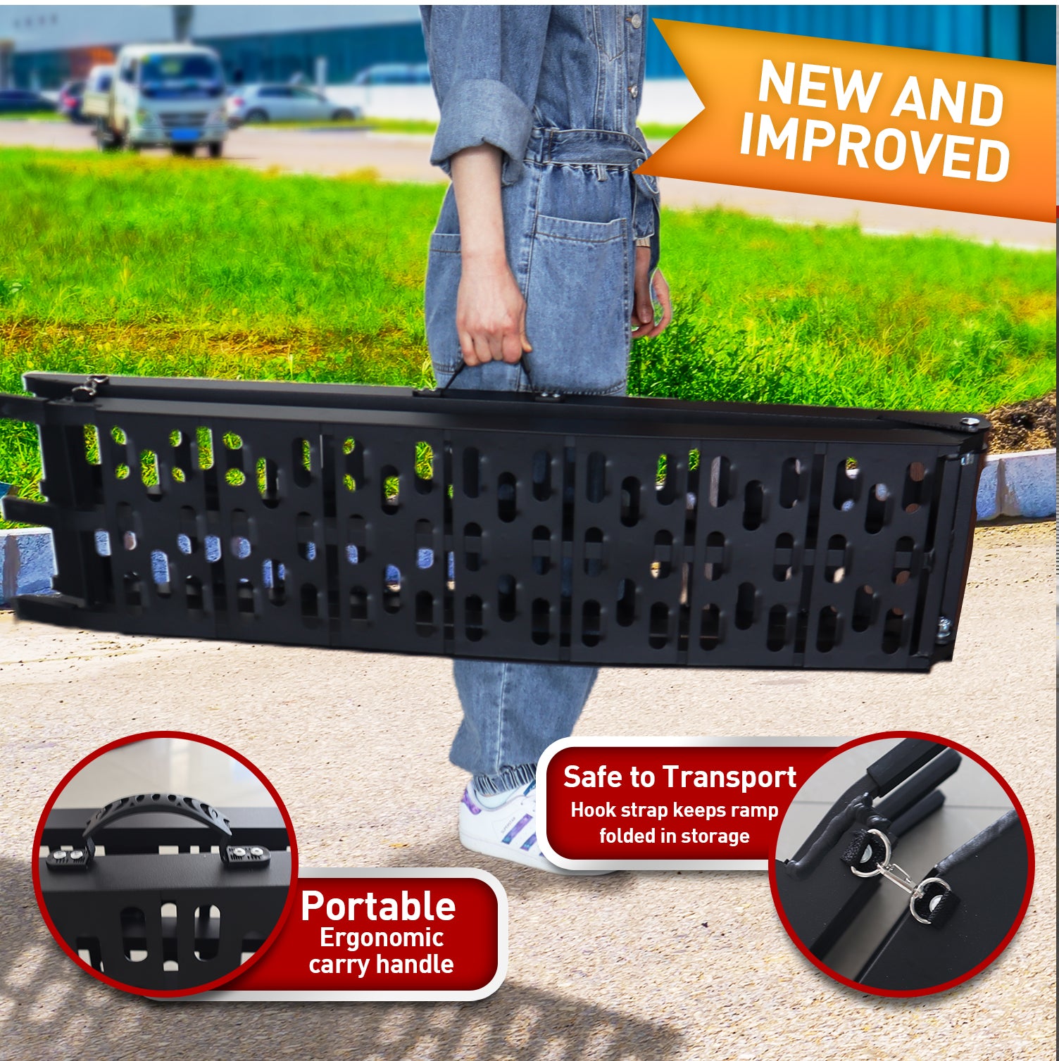 Kartrite Aluminium Folding Loading Ramp ATV Motorbike Motorcycle Golf Buggy Trailer - Black