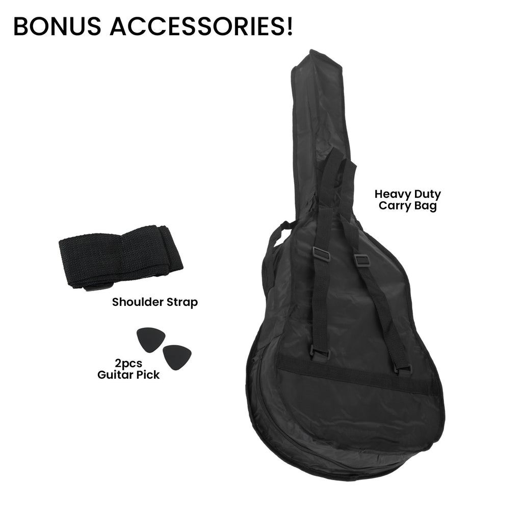 Karrera 38in Acoustic Guitar Steel Strings Carry Bag Shoulder Strap Sun Burst