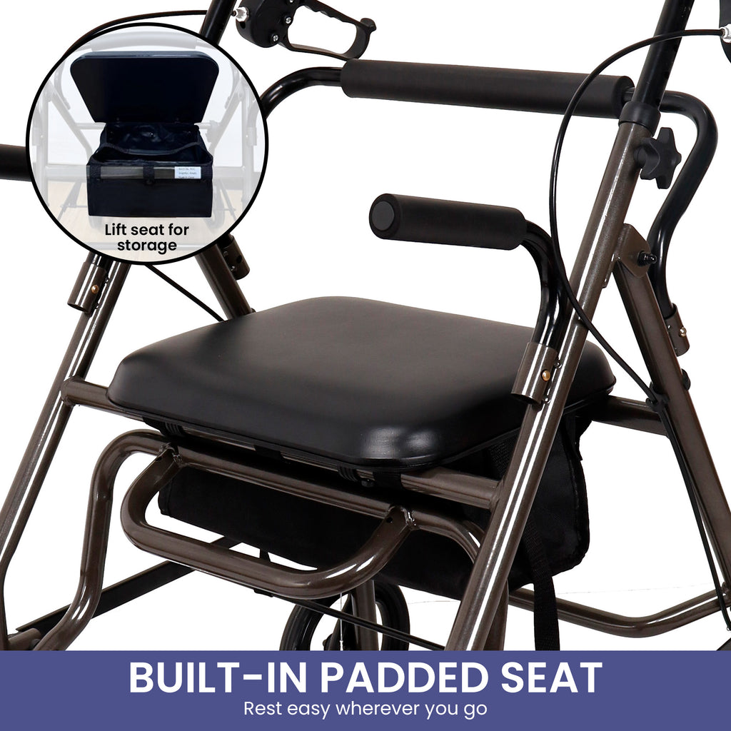 Orthonica Foldable Steel Frame Rollator Walker Lightweight Mobility Aid in Grey