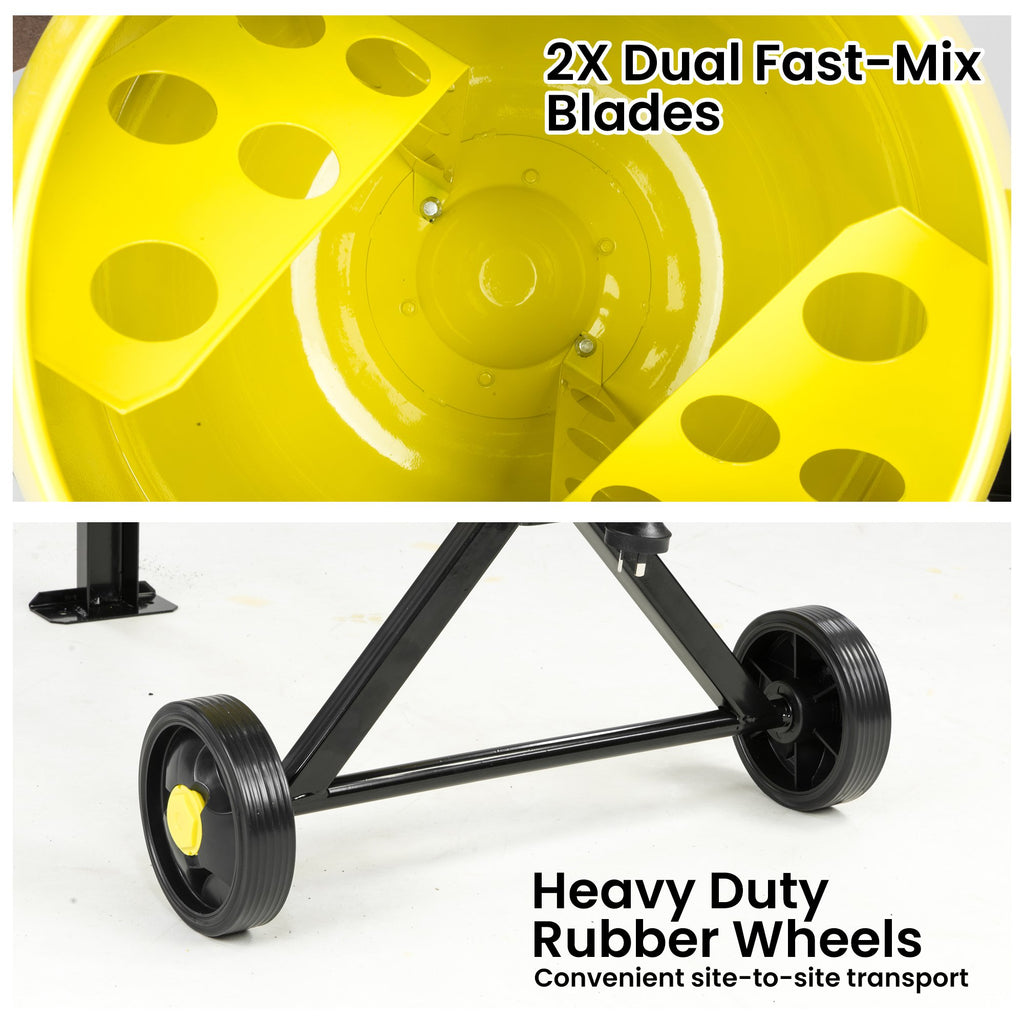 Kartrite Portable 63L Cement Concrete Mixer Dual Mix Blades & Tipper Lock 220W