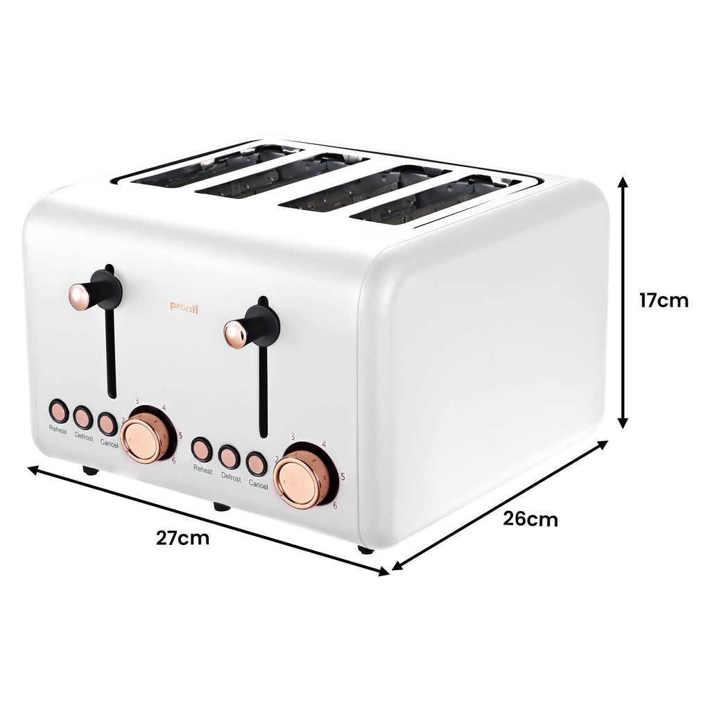 Pronti Breakfast Set with Rose Gold Kettle & Toaster with 1.2L Espresso Machine - White