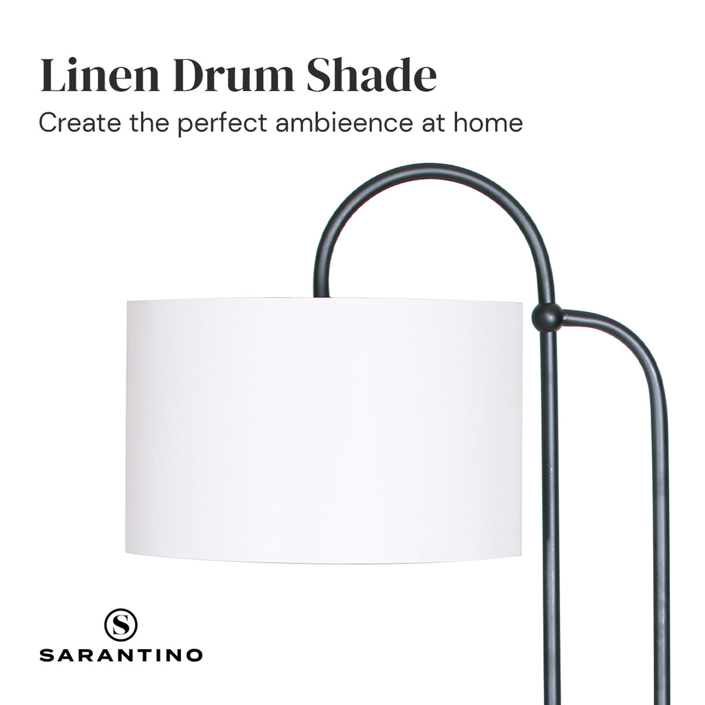 Sarantino Metal Floor Lamp with Marble Base & Ghost-White Shade