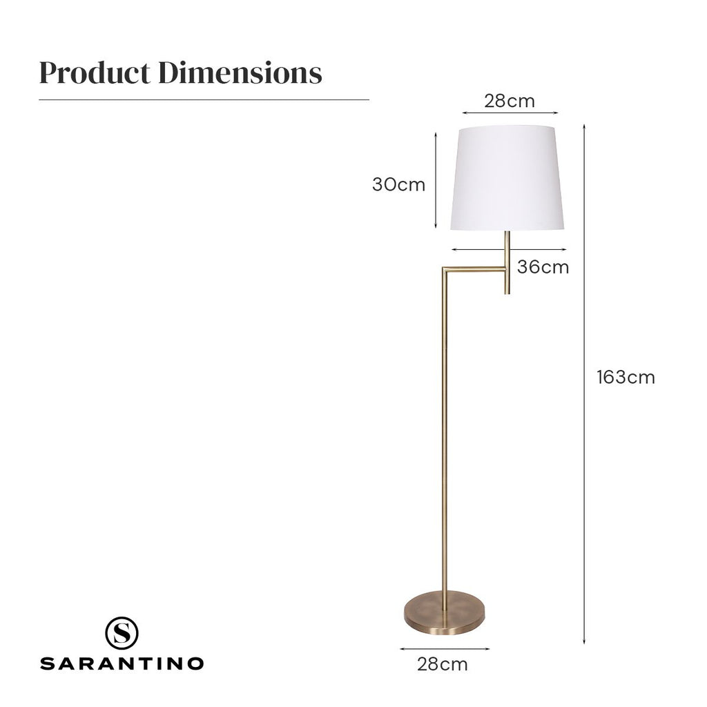 Sarantino Metal Floor Lamp in Antique Brass Finish with Cream Linen Fabric Shade