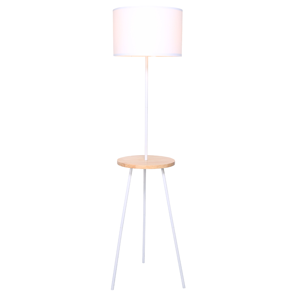 Sarantino Metal Tripod Floor Lamp Shade with Wooden Table Shelf