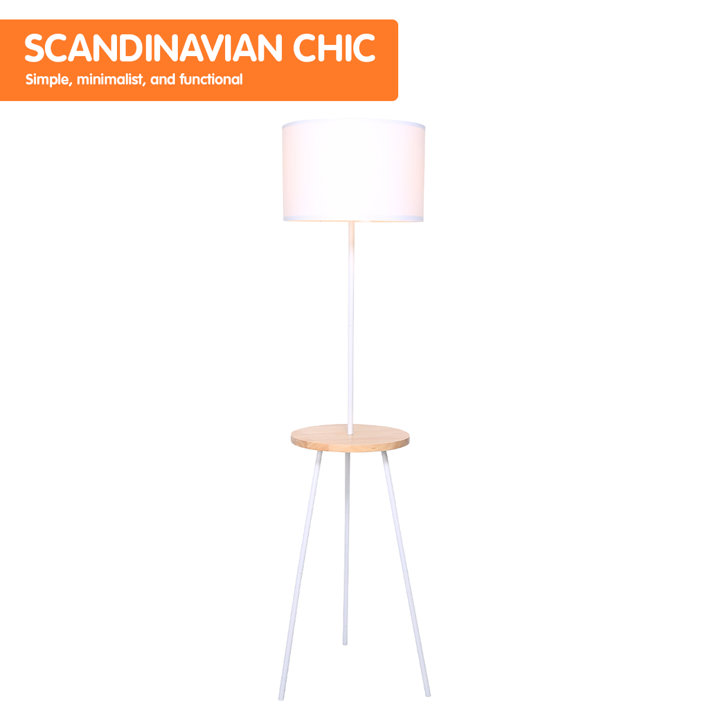 Sarantino Metal Tripod Floor Lamp Shade with Wooden Table Shelf