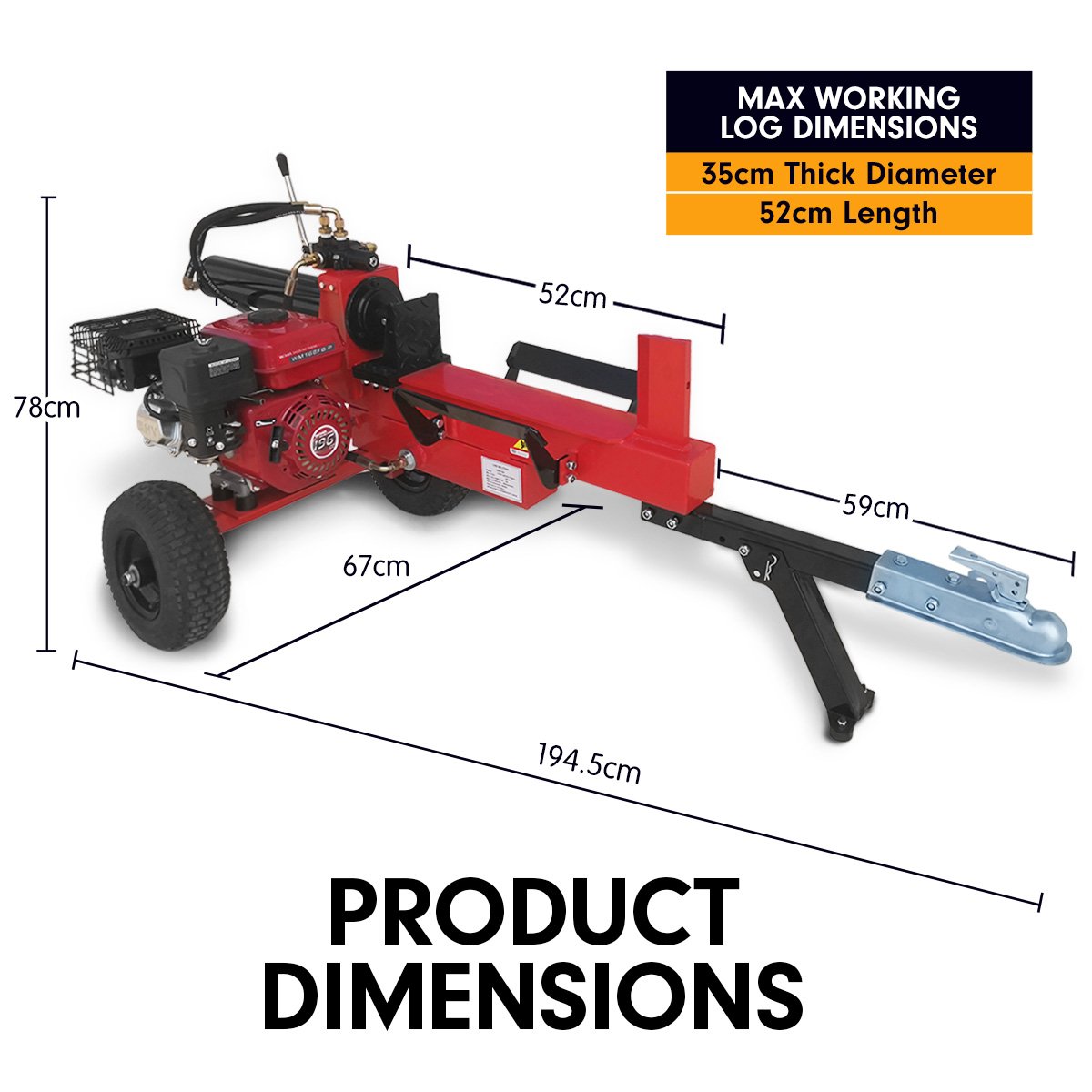 Ducar 20 Ton Petrol Hydraulic Log Splitter Wood Timber Firewood Block Cutter