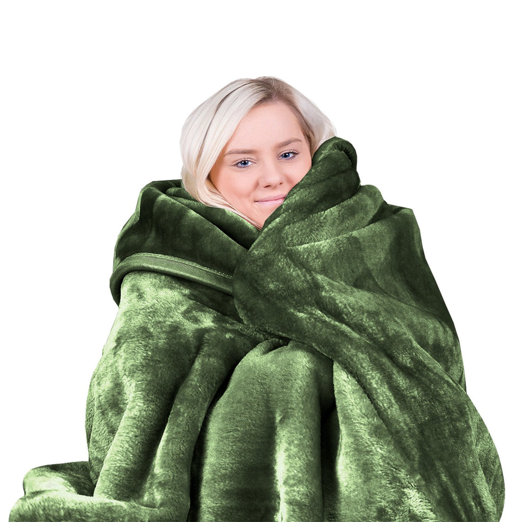 Laura Hill 600gsm Faux Mink Blanket Queen Size Double-sided Throw Rug Large Super Luxurious Soft - Green