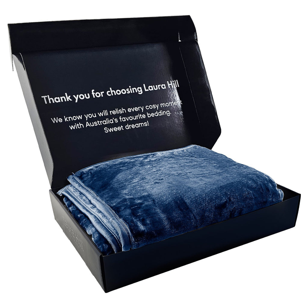 Laura Hill 800-gsm Faux Mink Throw Rug Blanket Queen Size Double-sided Large 220 X 240cm Heavy - Blue