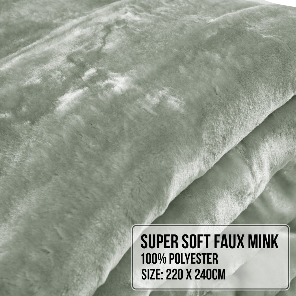 Laura Hill 800-GSM Mink Blanket Queen Size Double-Sided Soft Plush Bed Faux Throw Rug 220 X 240cm Heavy Sage