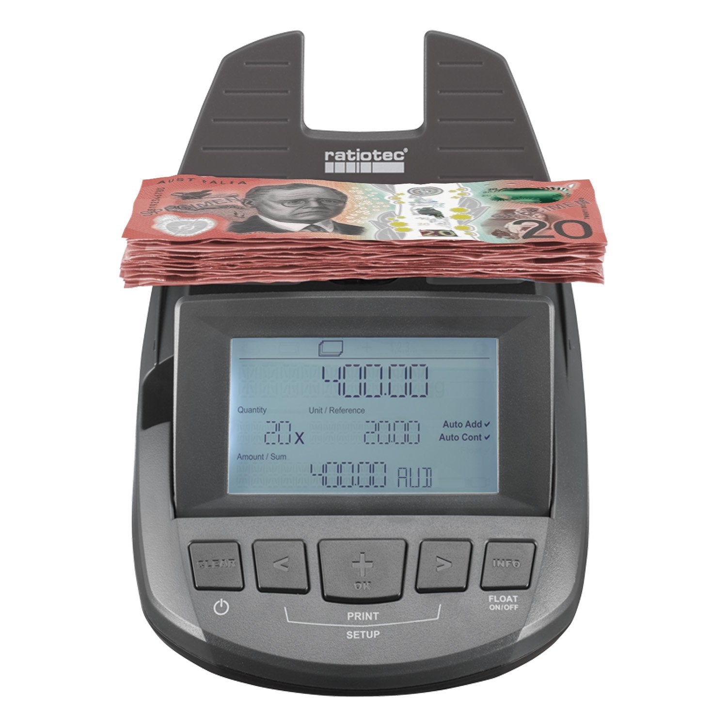 Ratiotec Digital Coin Note Money Counter Currency Scales Australian Notes Portable - Made In Germany