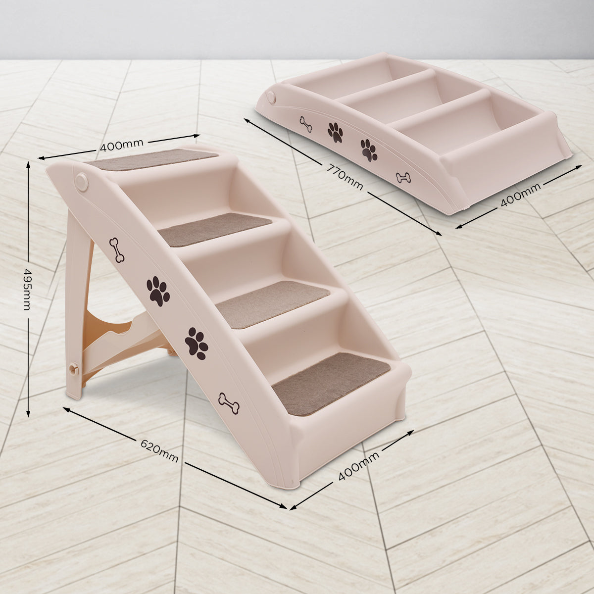 Furtastic Foldable Pet Stairs In White - 50cm Dog Ladder Cat Ramp