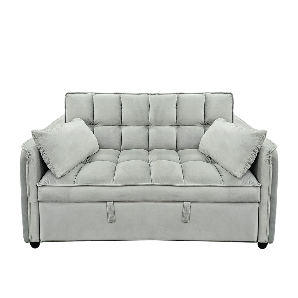 Sarantino Quincy 2-Seater Velvet Sofa Bed in Light Grey with Wooden Frame and Tufted Design