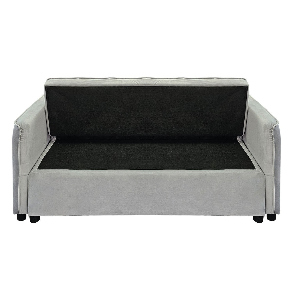 Sarantino Quincy 2-Seater Velvet Sofa Bed in Light Grey with Wooden Frame and Tufted Design