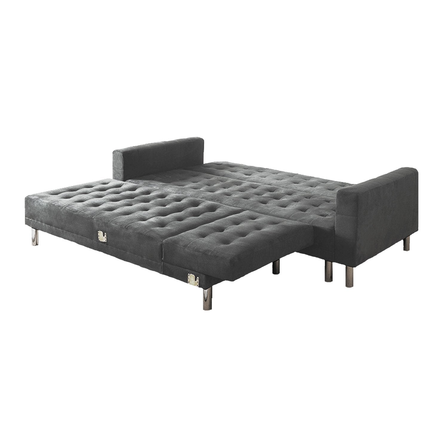 Sarantino Faux Velvet Corner Wooden Sofa Bed Couch with Chaise - Grey
